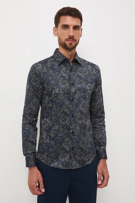 Koszula męska z kołnierzykiem klasycznym wzorzysta casual multicolor RW25-KDM096