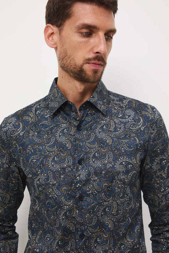 Koszula męska z kołnierzykiem klasycznym wzorzysta multicolor RW25-KDM096
