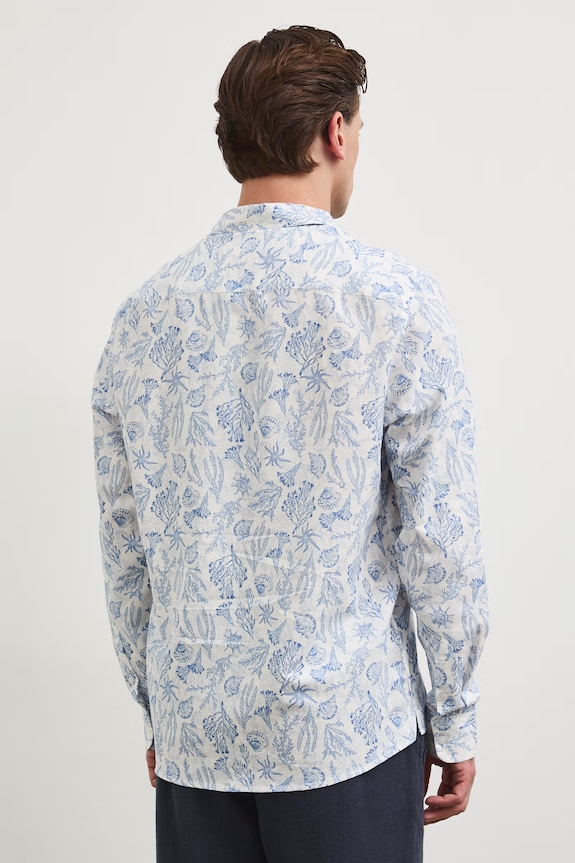 Odzież Koszula z lnem męska z kołnierzykiem klasycznym wzorzysta RW25.KDM102 biały