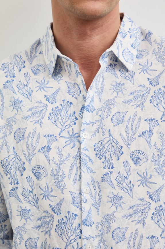 Koszula z lnem męska z kołnierzykiem klasycznym wzorzysta RW25.KDM102 biały
