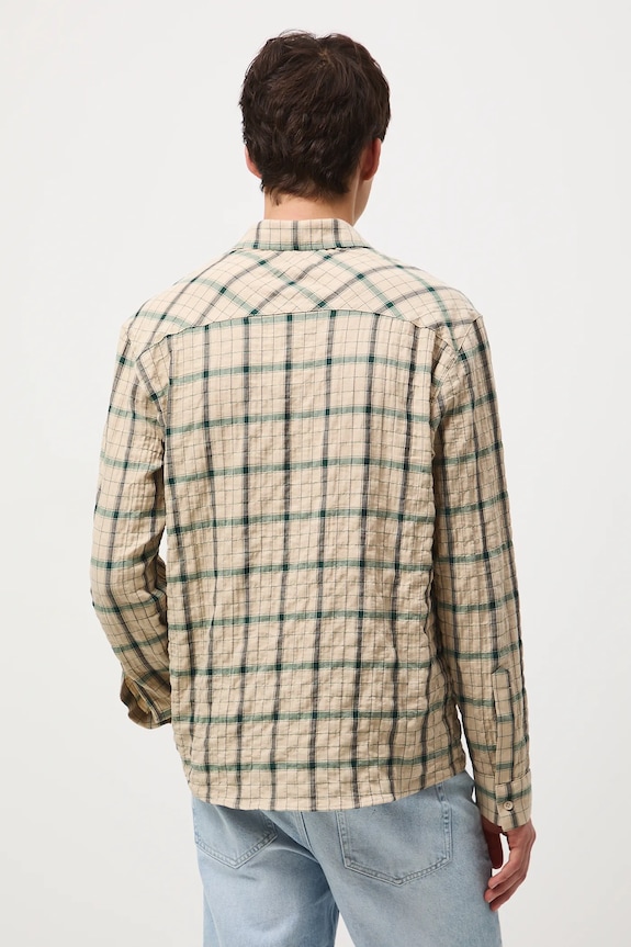 Odzież Koszula męska z kołnierzykiem klasycznym w kratę RW25-KDM201 beżowy