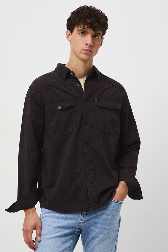 Koszula męska z kołnierzykiem klasycznym z lyocellem brązowy RW25-KDM403