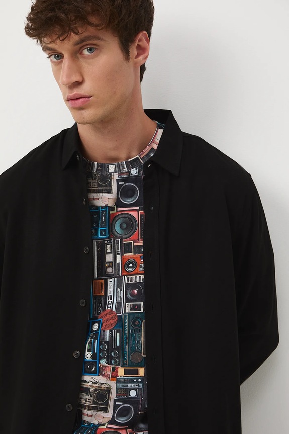 Košeľa s klasickým golierom bez vzoru čierna RW25-KDM600