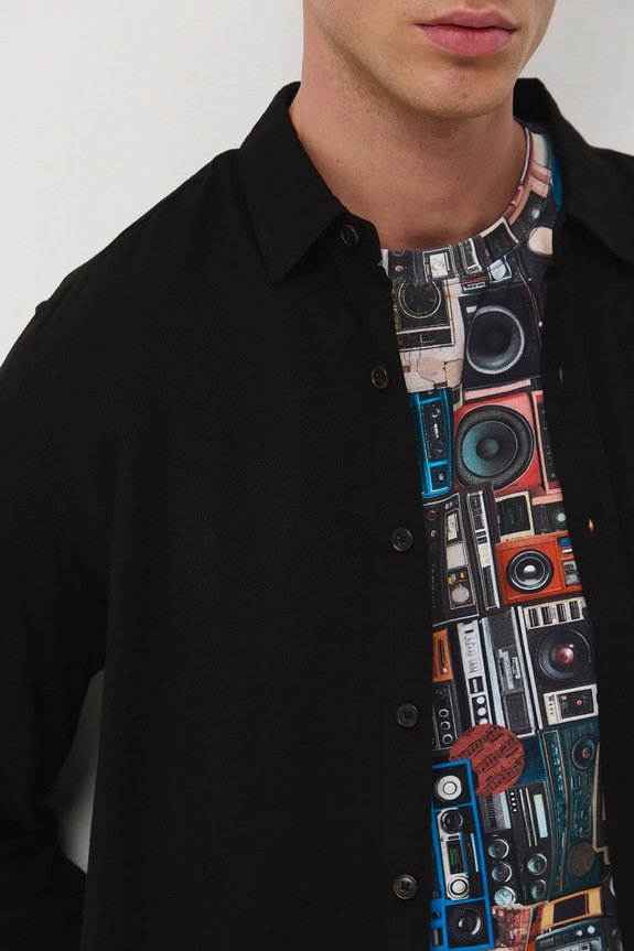 Košeľa s klasickým golierom bez vzoru RW25-KDM600 čierna