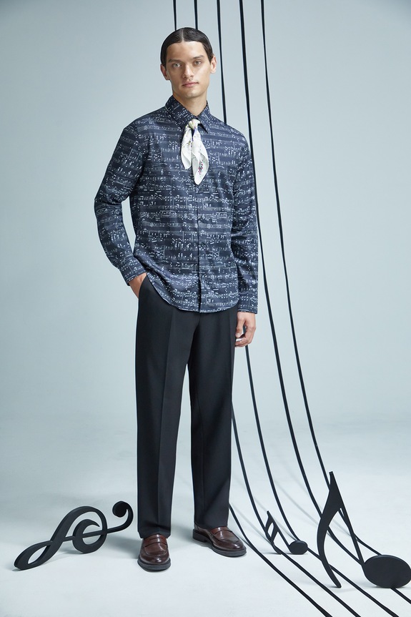 Koszula bawełniana męska z elastanem z kolekcji Narodowy Instytut Fryderyka Chopina x Medicine casual czarny RW25-KDM755