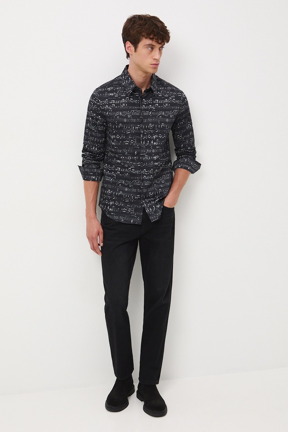 Koszula bawełniana męska z elastanem z kolekcji Narodowy Instytut Fryderyka Chopina x Medicine RW25-KDM755 czarny RW25