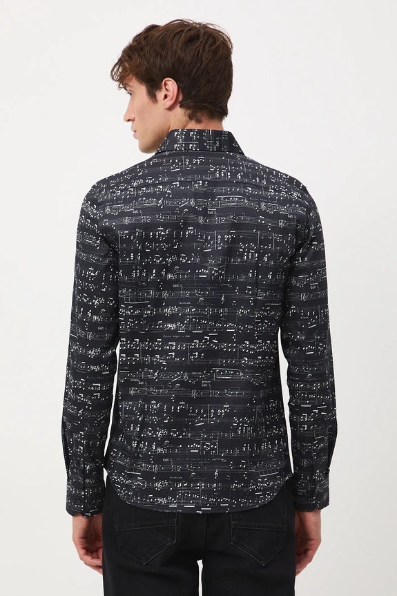 Koszula bawełniana męska z elastanem z kolekcji Narodowy Instytut Fryderyka Chopina x Medicine czarny RW25-KDM755