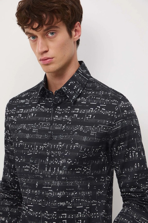 Koszula bawełniana męska z elastanem z kolekcji Narodowy Instytut Fryderyka Chopina x Medicine RW25-KDM755 czarny