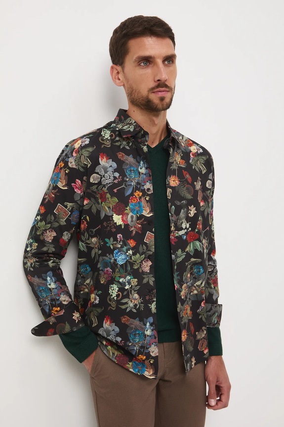 Koszula bawełniana męska z kołnierzykiem klasycznym wzorzysta wzorzyste multicolor RW25-KDM906