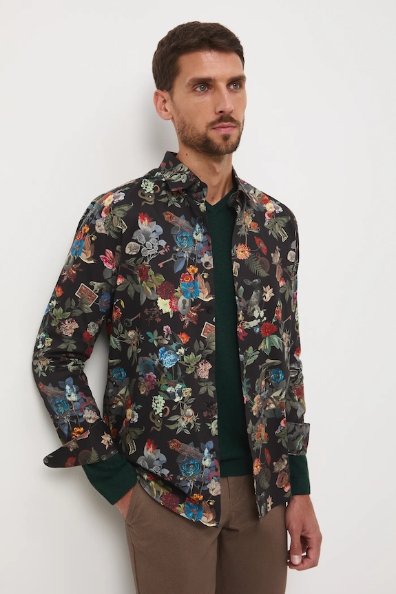 Koszula bawełniana męska z kołnierzykiem klasycznym wzorzysta wzorzyste multicolor RW25-KDM906