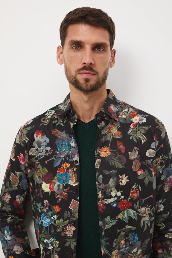 Koszula bawełniana męska z kołnierzykiem klasycznym wzorzysta multicolor RW25-KDM906