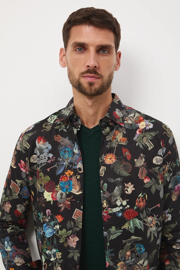 Koszula bawełniana męska z kołnierzykiem klasycznym wzorzysta multicolor RW25-KDM906