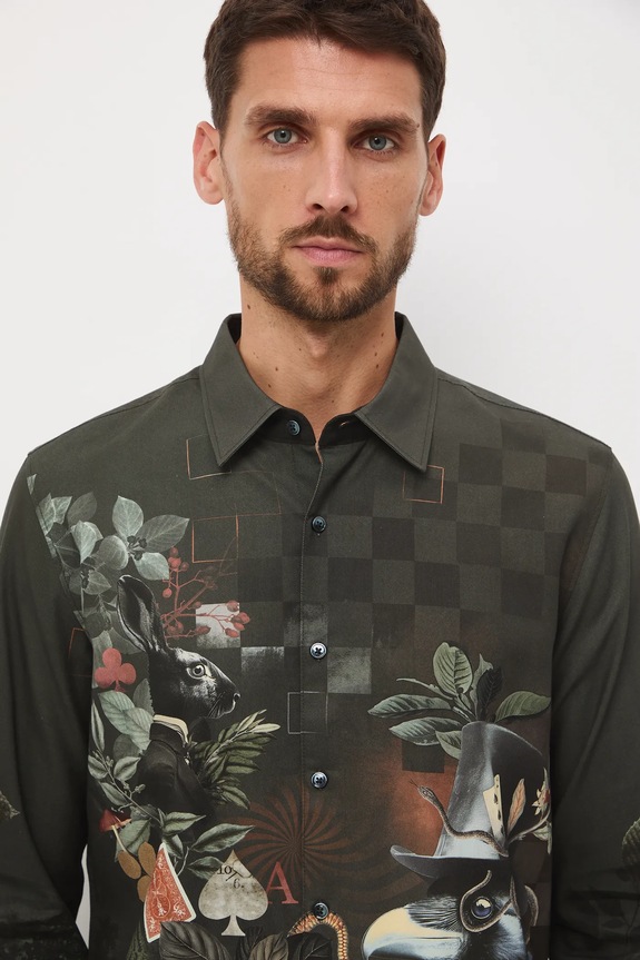 Koszula męska z kołnierzykiem klasycznym wzorzysta multicolor RW25-KDM907