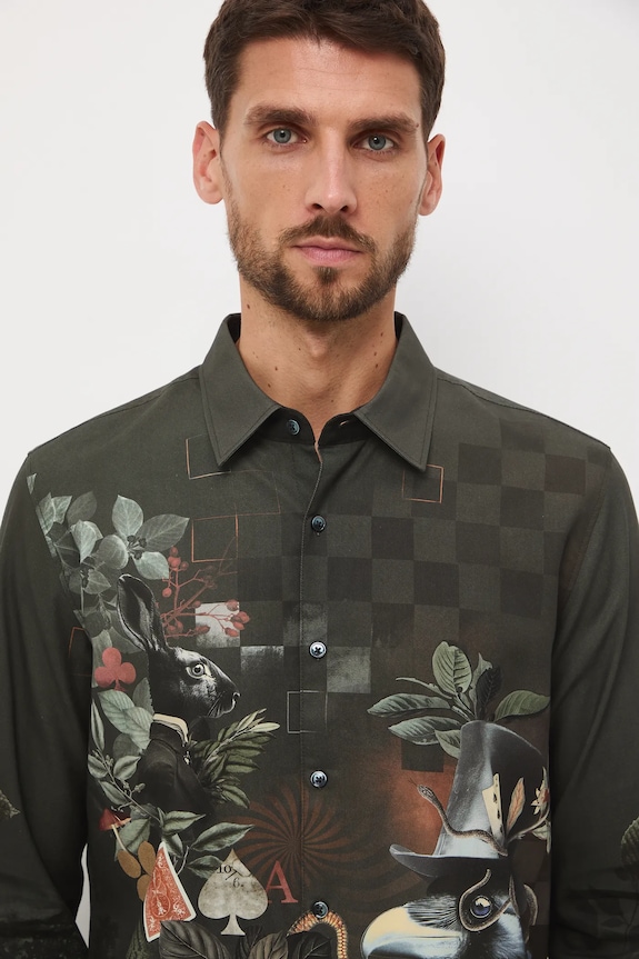 Koszula męska z kołnierzykiem klasycznym wzorzysta multicolor RW25-KDM907