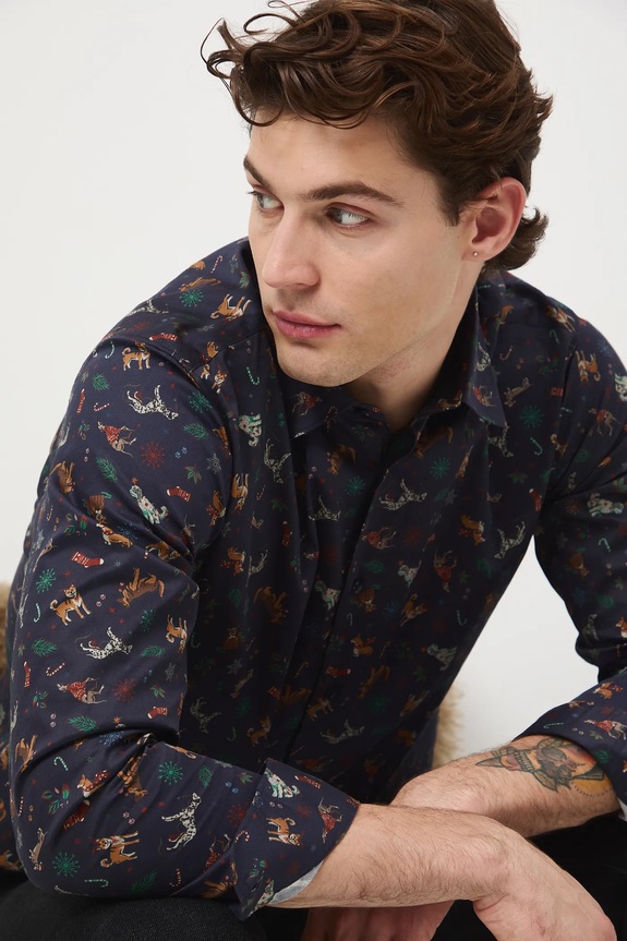 Košeľa s klasickým golierom, so vzorom s elastanom viacfarebná RW25-KDMA22