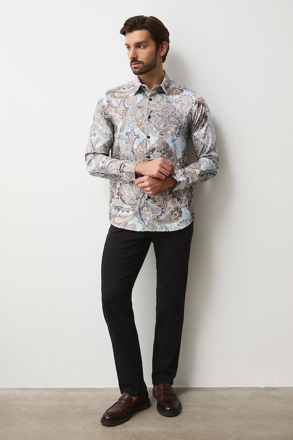 Koszula męska z kołnierzykiem klasycznym wzorzysta casual multicolor RW25-KDMB10