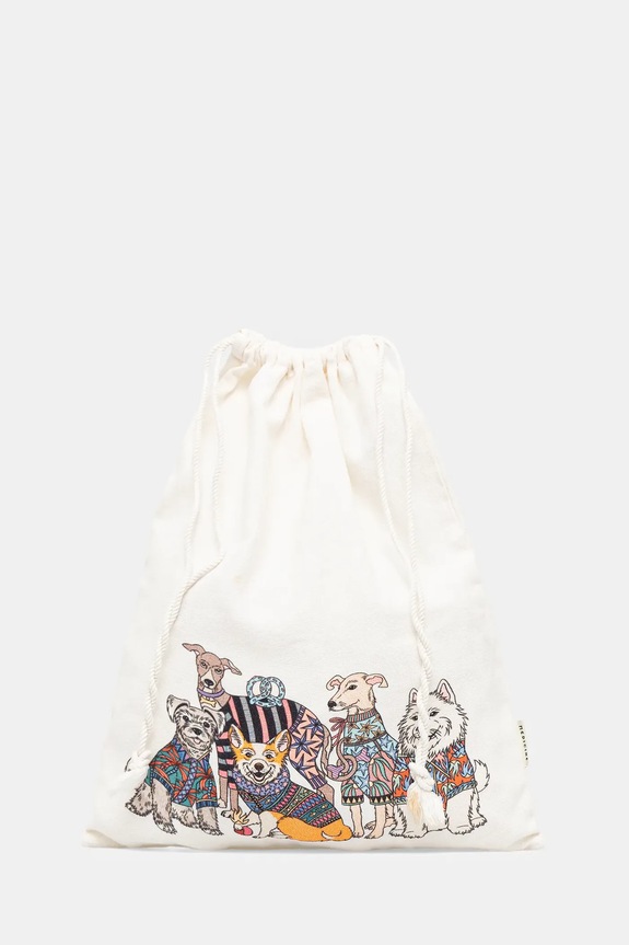 Worek do przechowywania bawełniany z nadrukiem 30 x 40 cm beżowy RW25-KEU802