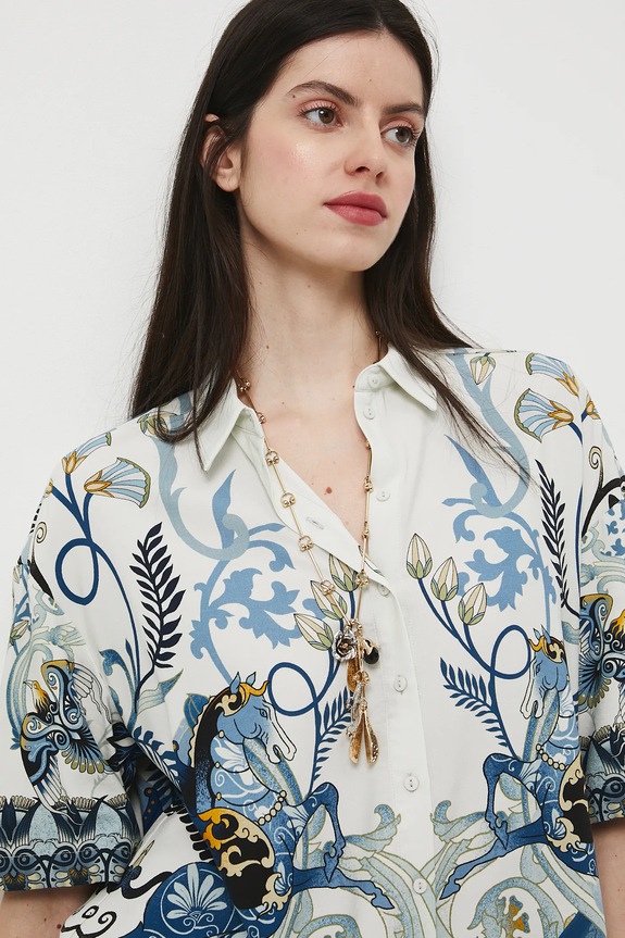 Košile s příměsí lnu dámská se vzorem vícebarevná RW25-KKD301