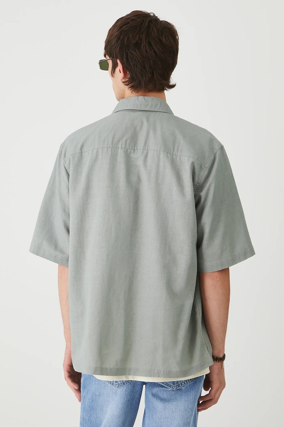 Odzież Koszula z lnem z kołnierzykiem klasycznym RW25-KKM010 zielony