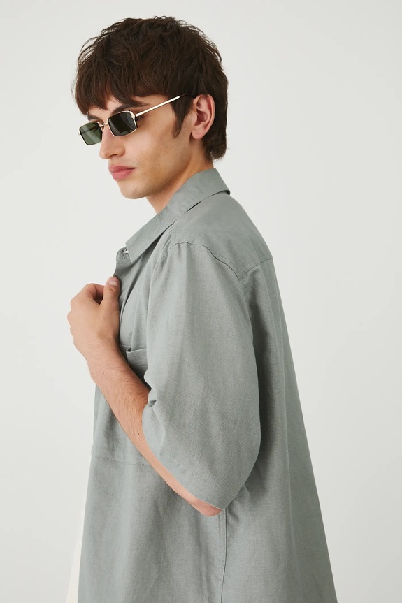 Koszula z lnem z kołnierzykiem klasycznym zielony RW25-KKM010