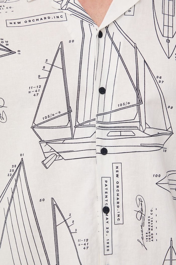 Koszula z lnem męska z kołnierzykiem typu resort wzorzysta RW25-KKM102