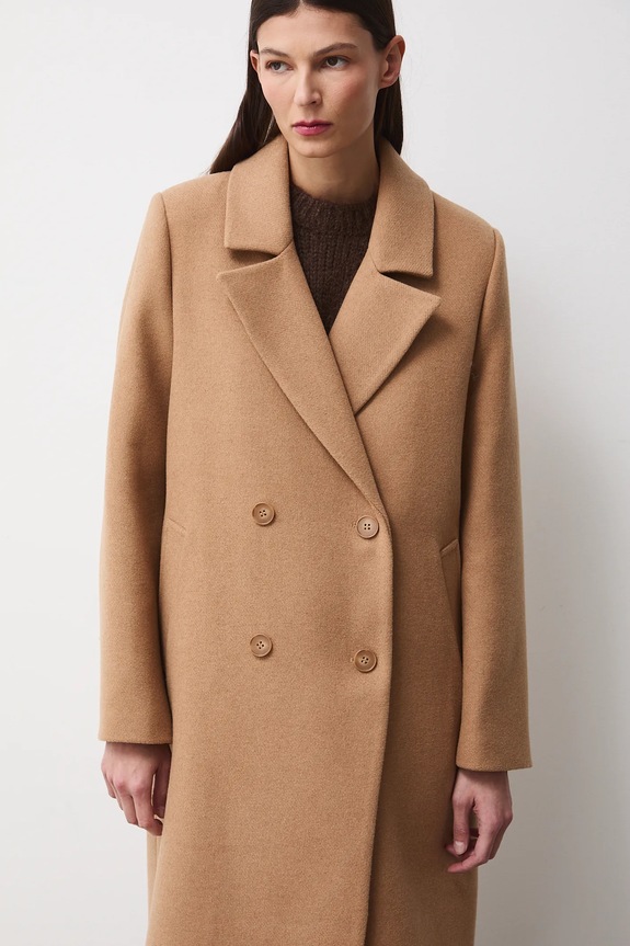Kabát s prímesou vlny bez vzoru béžová RW25-KPD600