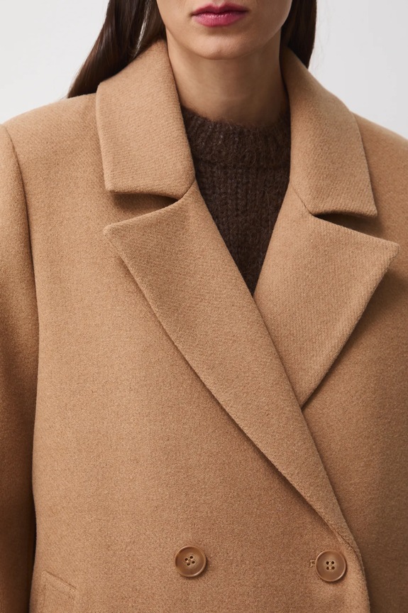 Kabát s prímesou vlny bez vzoru RW25-KPD600 béžová