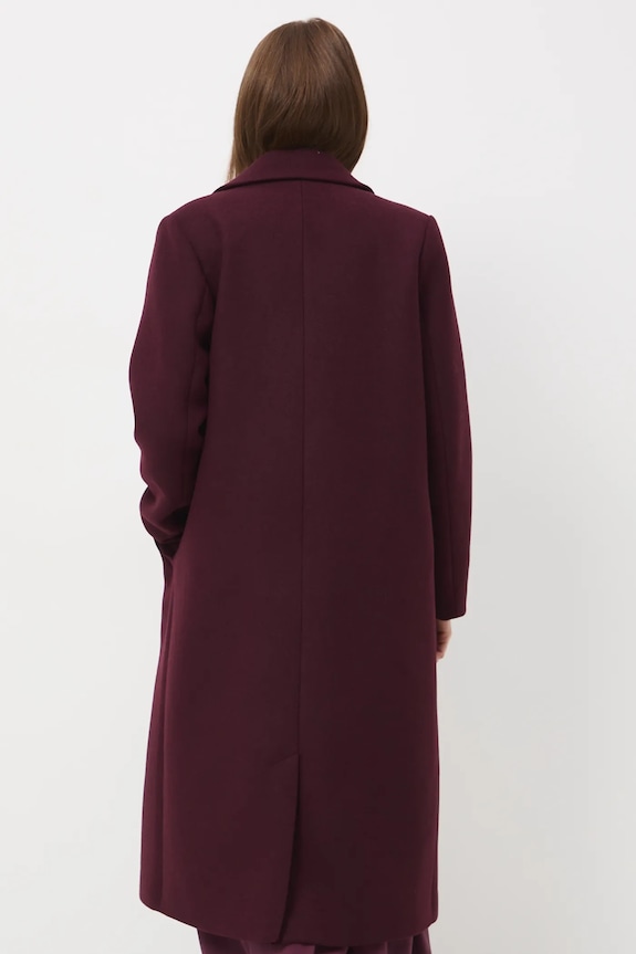 Odzież Płaszcz z domieszką wełny damski gładki RW25-KPD600 bordowy