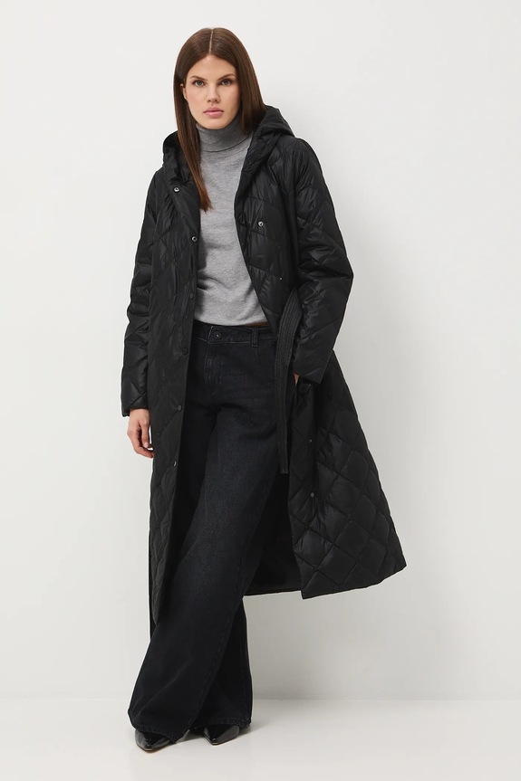 Páperový kabát s opaskom s podšívkou čierna RW25-KPD601