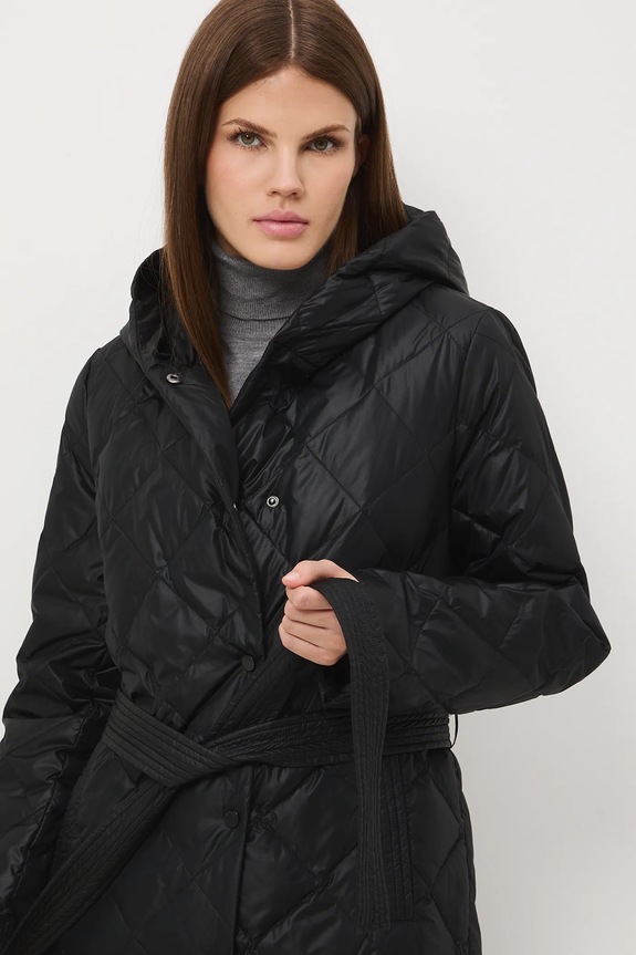 Páperový kabát s opaskom čierna RW25-KPD601