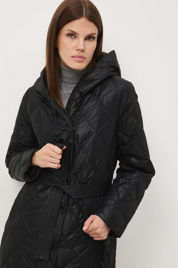 Páperový kabát s opaskom RW25-KPD601 čierna