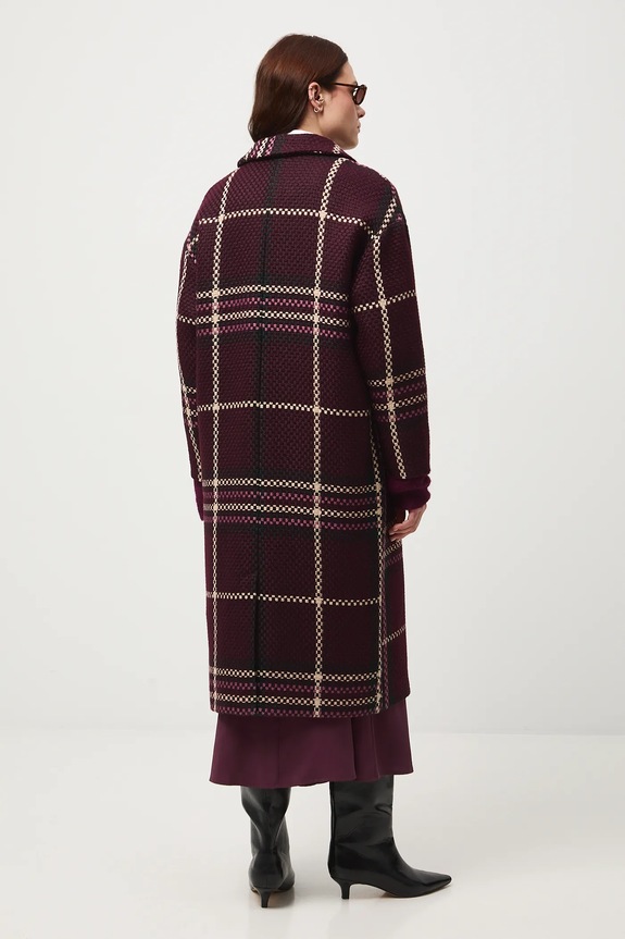 Oblečení Kabát dámský z tvídu s kostkovaným vzorem RW25-KPD603 burgundské
