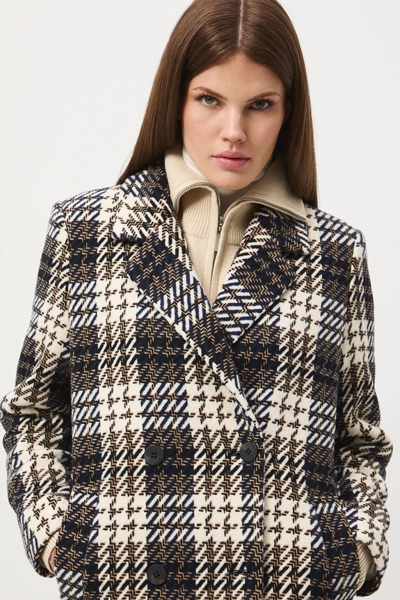 Kabát s prímesou vlny dvojradové, kárované RW25-KPD609 viacfarebná