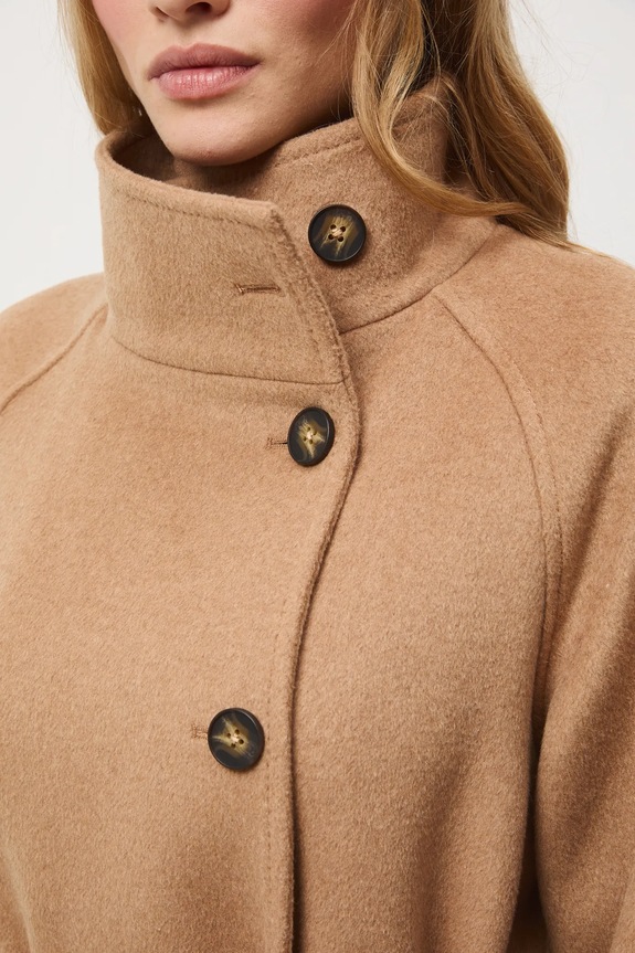 Płaszcz z wełną damski gładki RW25-KPD702