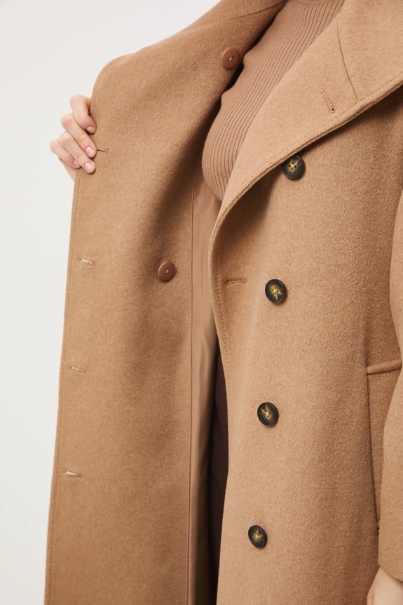 Płaszcz z wełną damski gładki RW25-KPD702