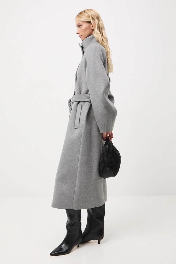 Płaszcz z wełną damski gładki RW25-KPD702 szary