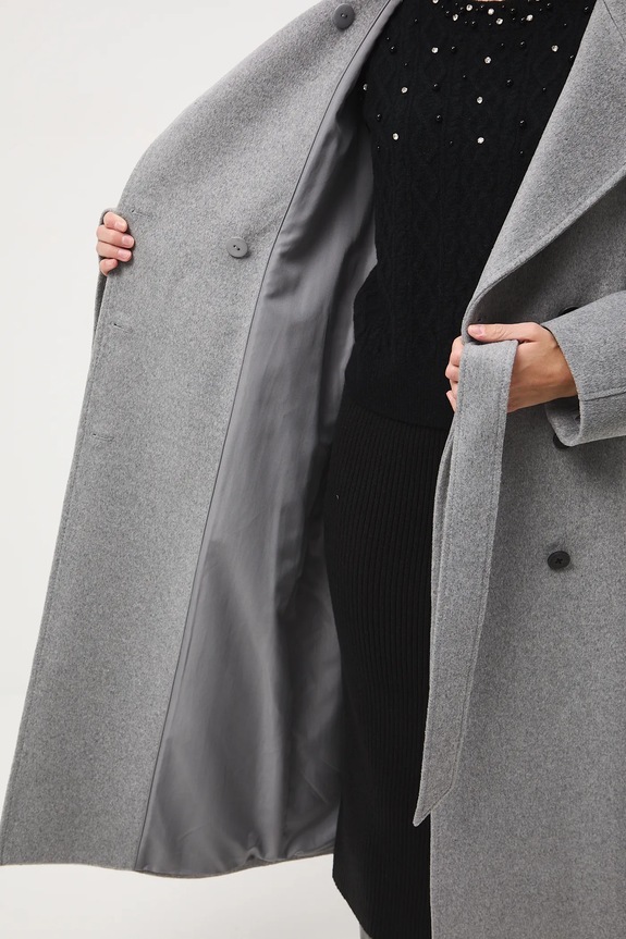 Płaszcz z wełną damski gładki RW25-KPD702