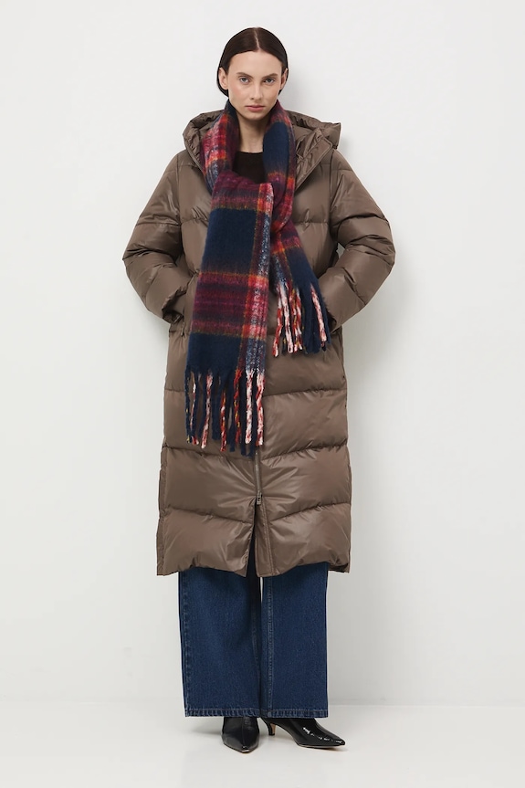 Płaszcz puchowy damski pikowany RW25-KPD900 brązowy RW25