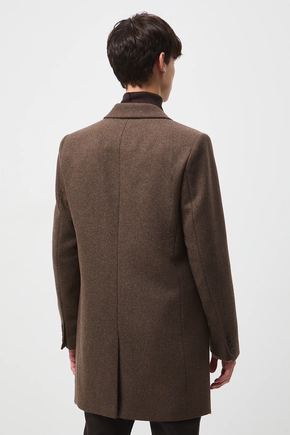 Odzież Płaszcz z domieszką wełny męski RW25-KPM501 brązowy