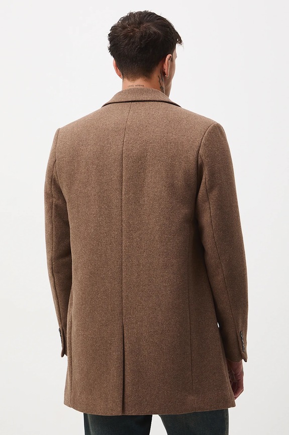 Płaszcz z domieszką wełny męski melanżowy brązowy RW25-KPM506