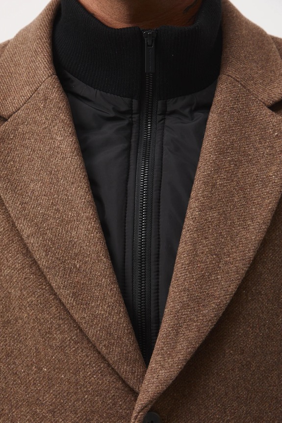 Płaszcz z domieszką wełny męski melanżowy RW25-KPM506