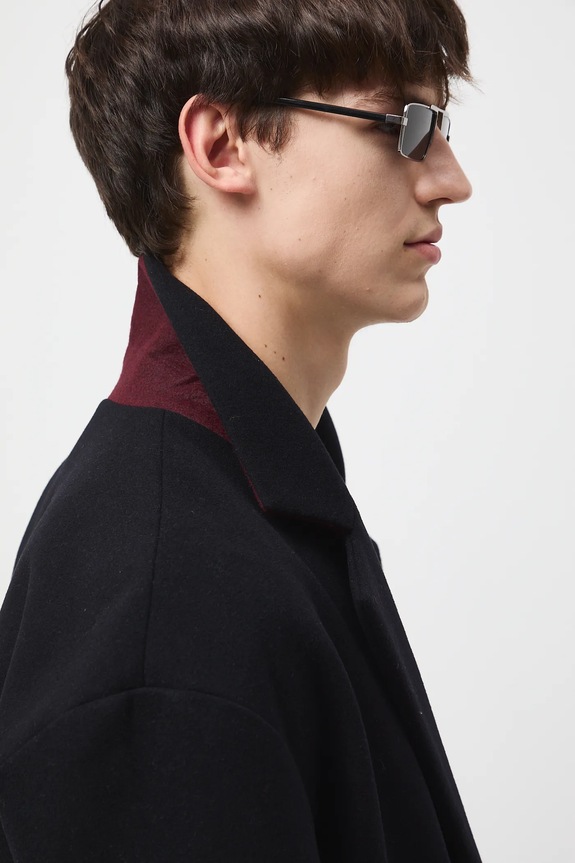 Płaszcz z domieszką wełny męski gładki RW25-KPM507 czarny