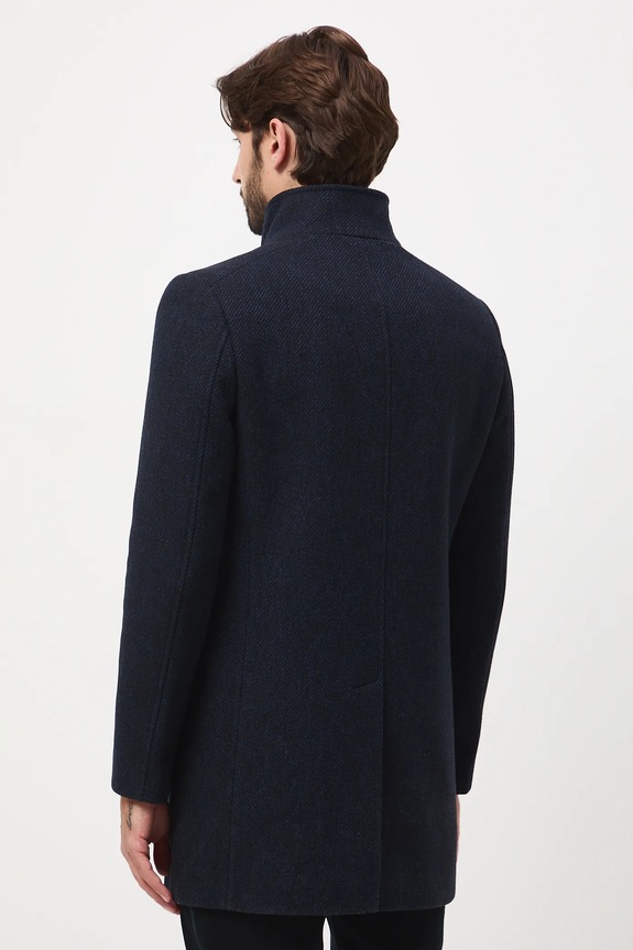 Odzież Płaszcz z wełną męski melanżowy RW25-KPM604 granatowy