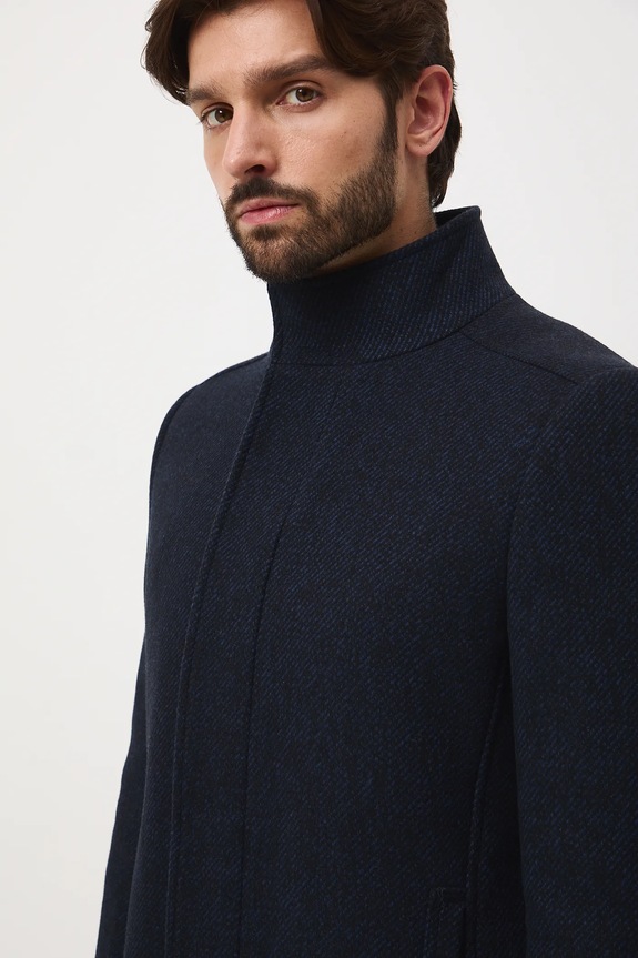 Płaszcz z wełną męski melanżowy granatowy RW25-KPM604