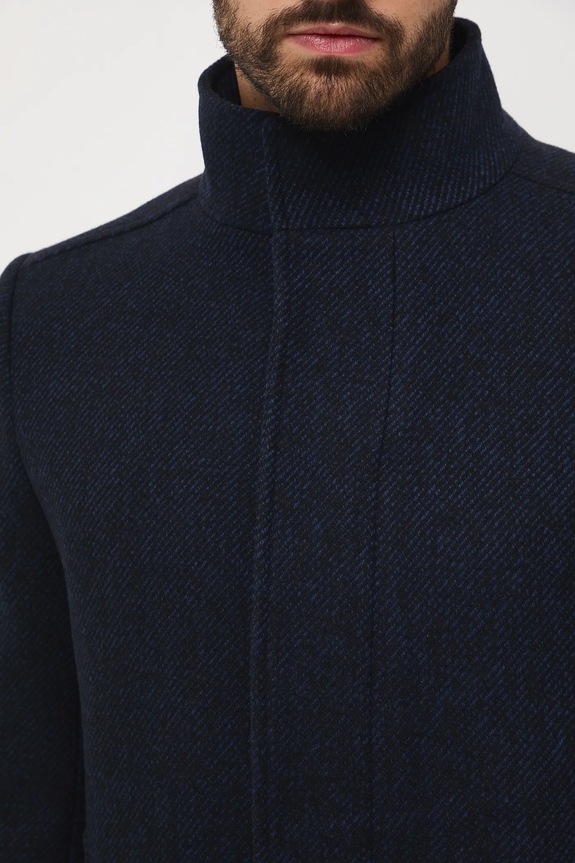 Płaszcz z wełną męski melanżowy RW25-KPM604 granatowy