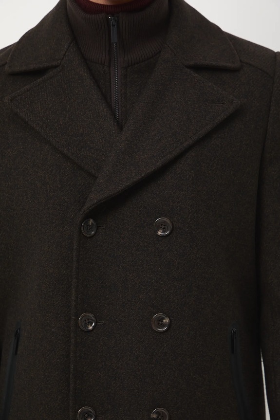 Płaszcz z wełną męski melanżowy RW25-KPM700 brązowy