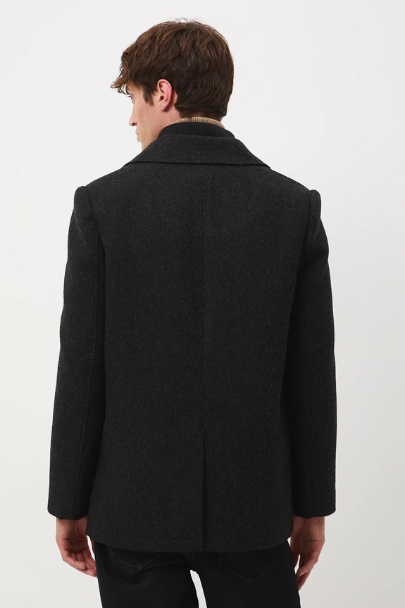 Odzież Płaszcz z wełną męski melanżowy RW25-KPM700 czarny