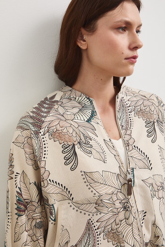 Kurtka bomber z lnem damska wzorzysta RW25-KUD101