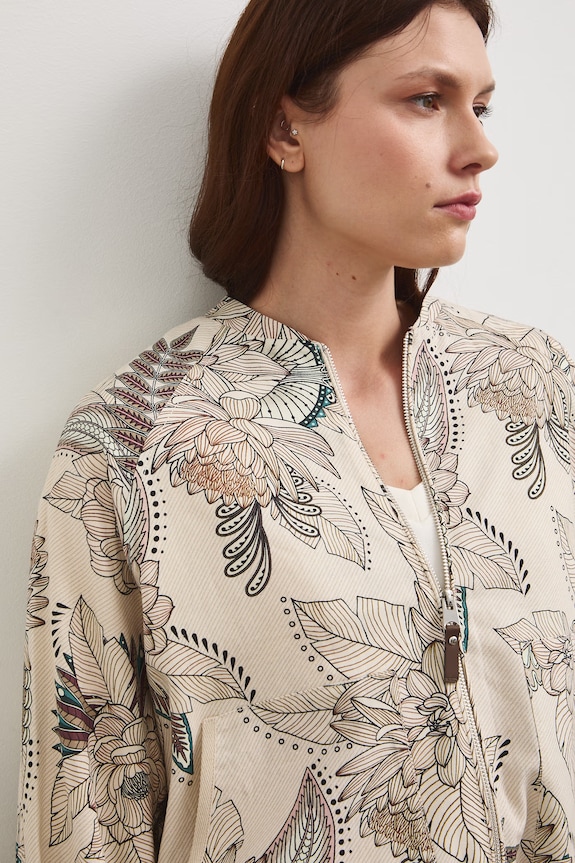 Kurtka bomber z lnem damska wzorzysta RW25-KUD101