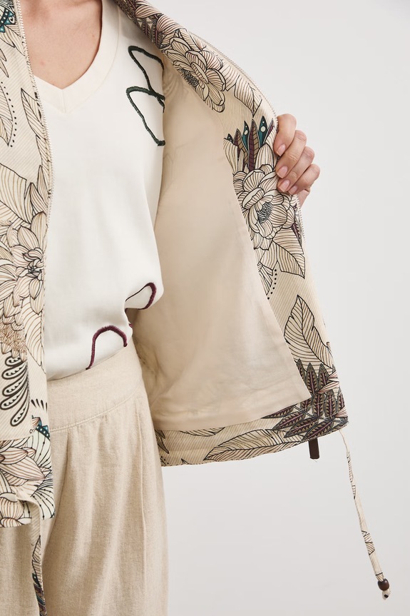 Kurtka bomber z lnem damska wzorzysta RW25-KUD101